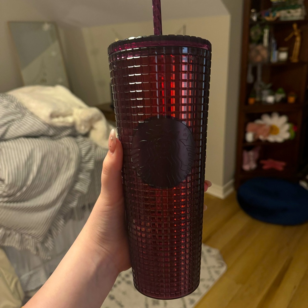 rare dark purple maroon starbucks tumbler 24 oz studded